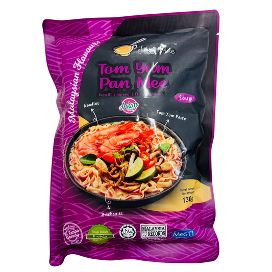 Meet Mee Tom Yum Pan Mee with Fried Anchovies (Soup) - Thick Noodle 130g